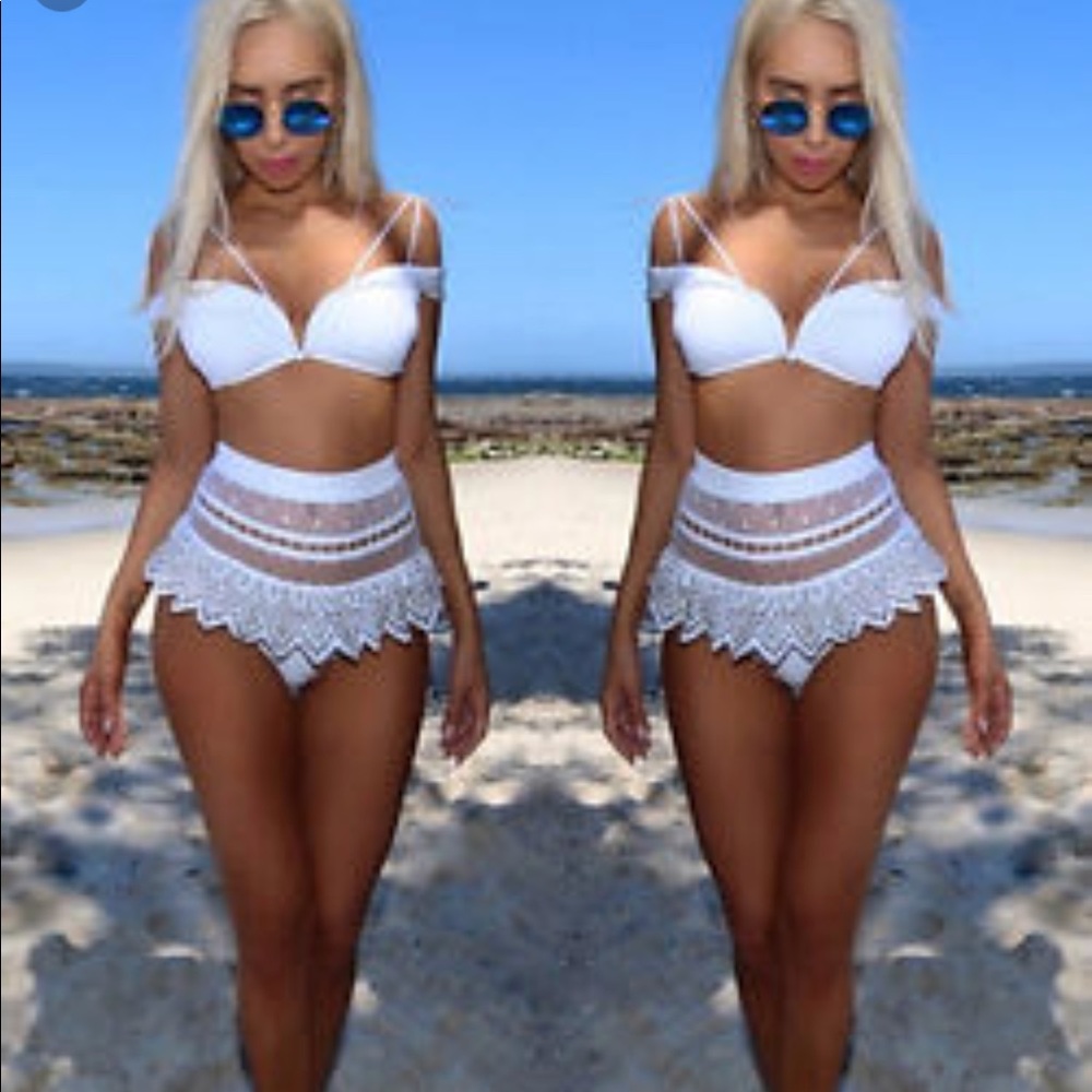 Sexy High waisted padded push-up lace swimsuit